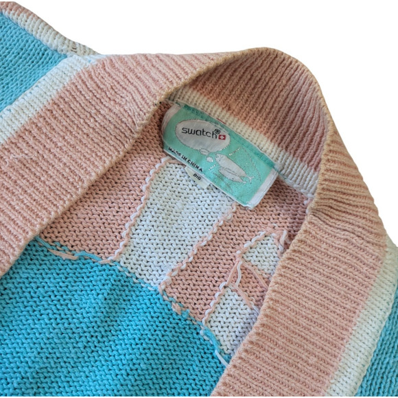 Vintage Swatch Clock Fish Star Graphic Punk Sweater Cardigan 1980s Button Front - Picture 4 of 16